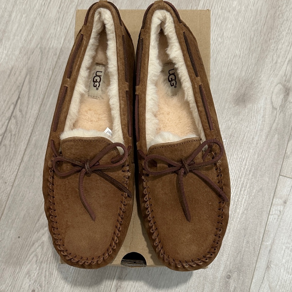 UGG Brown Suede Moccasin Slippers with Shearling Lining